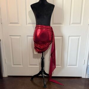 Red Metallic Draped Mini Skirt